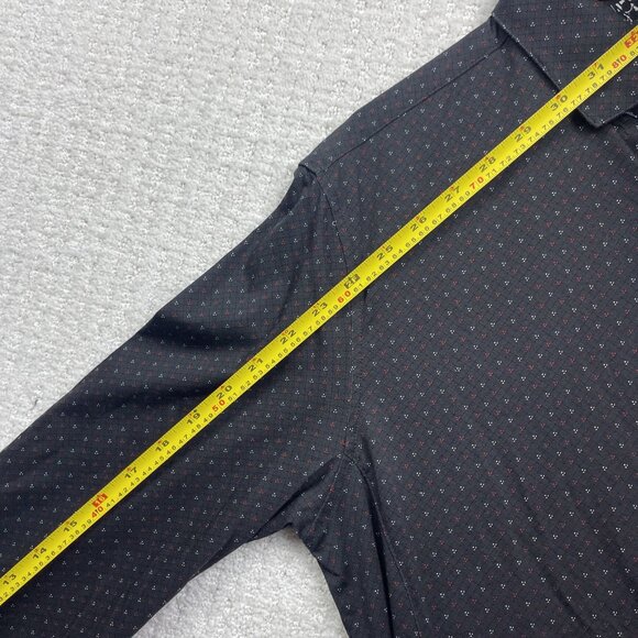 Au Noir Shirt Geo Abstract Men M Black Stretch Long Sleeve Button Down Flip Cuff - Picture 9 of 12